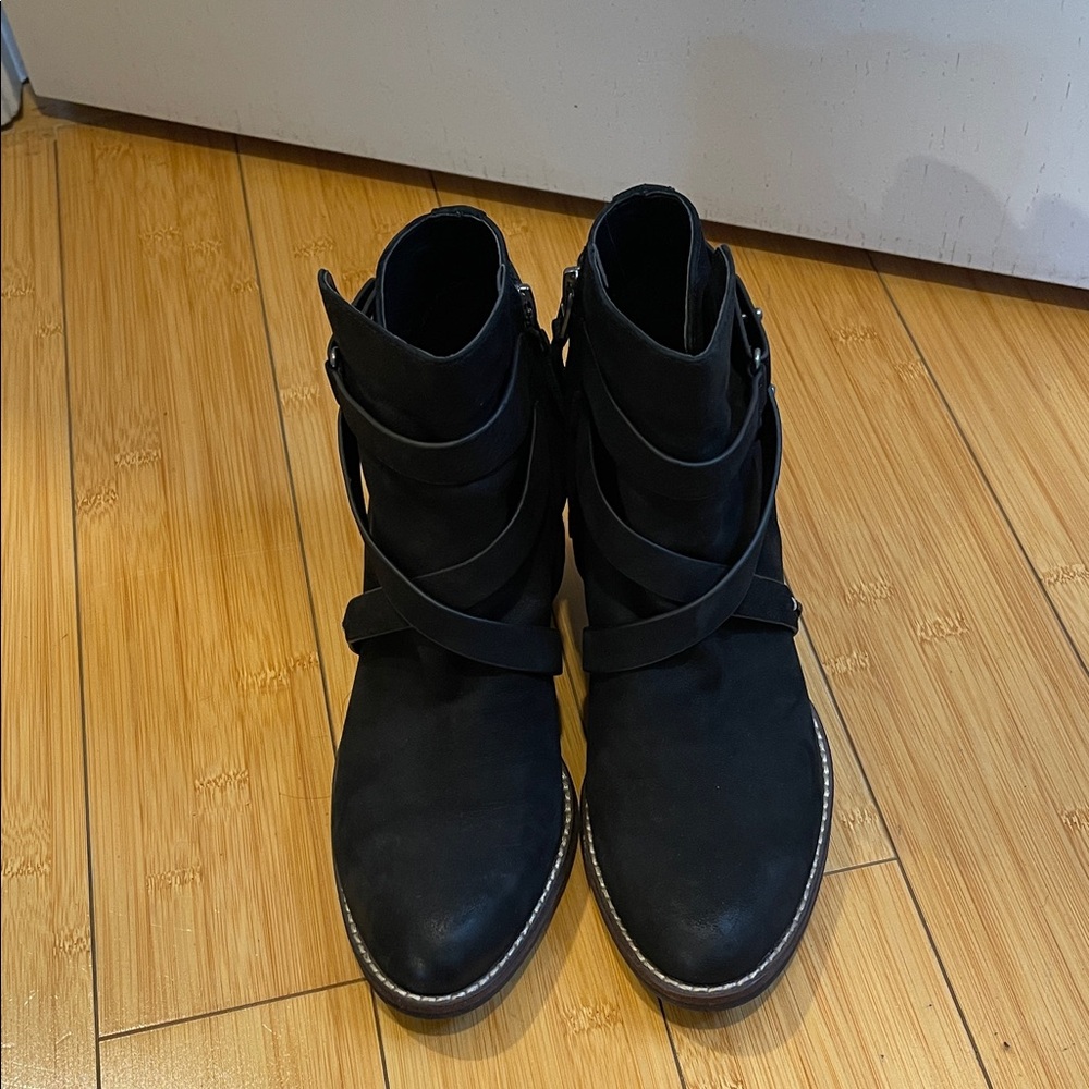 Women Suede Sam Edelman Black Ankle Booties Zipper Round Pointy Block Heels 7.5